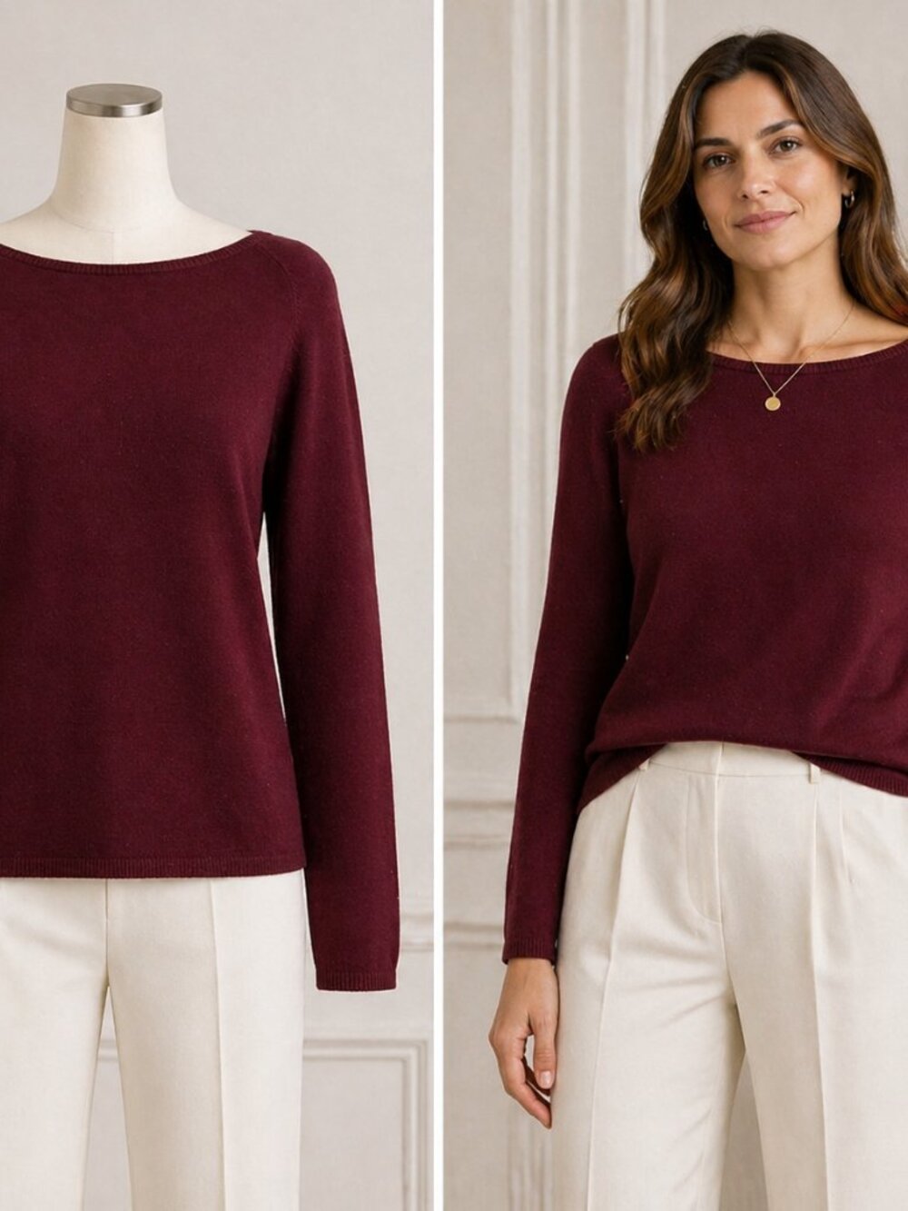 Sfera Size 38 Women’s XS Burgundy Red Knit Sweater Top Boat Neck Parisian Preppy